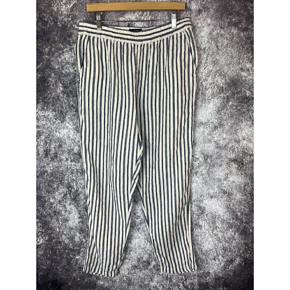 Tahari Linen Pants Women’s Large Pinstriped Tapered Coastal Beach‎ Quiet Luxury